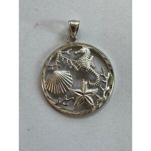 27.6mm Unbranded 925 Sterling Silver Aquatic Pendant w/ Slide Closure